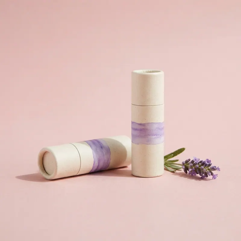 Lavender Lip Balm on a blush pink background