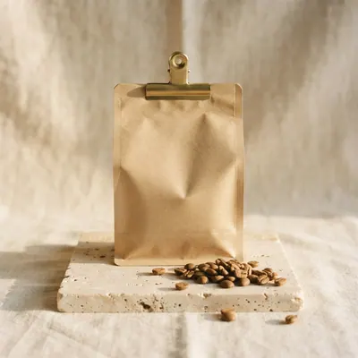 Highland Washed Coffee in a kraft and brass pouch