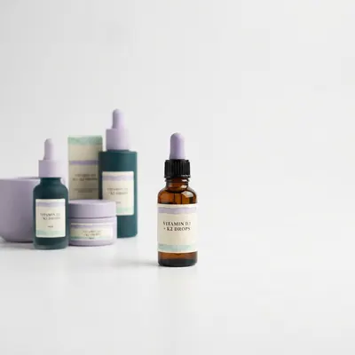 Vitamin D3 + K2 Drops, studio photograph