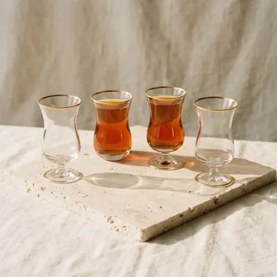 Four gilded tea glasses