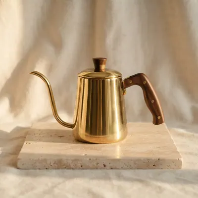 Brass Pour-Over Kettle with walnut handle