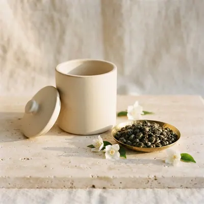 Oasis Jasmine Pearls in a cream ceramic tin