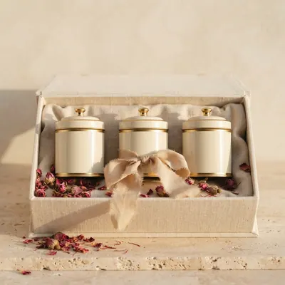 Saffron & Rose Gift Tin wrapped in linen
