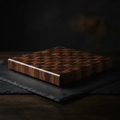 End-grain walnut serving board, studio photograph