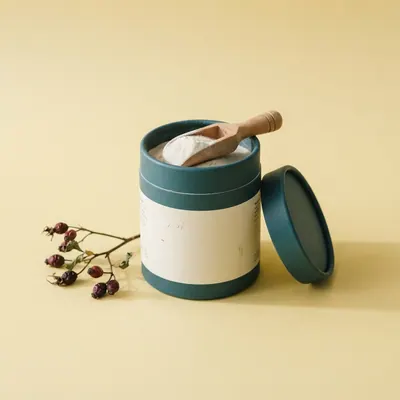 Rosehip & Marine Collagen Powder on a butter yellow background