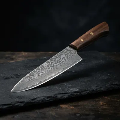 Damascus chef's knife, studio photograph