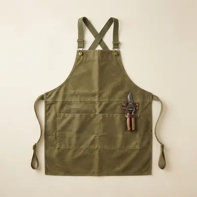 Olive waxed canvas garden apron
