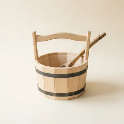 Wooden sauna bucket with ladle