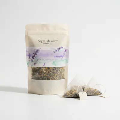 Night Meadow Herbal Tea, studio photograph